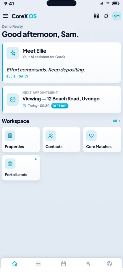 CoreX OS Mobile app screen 2