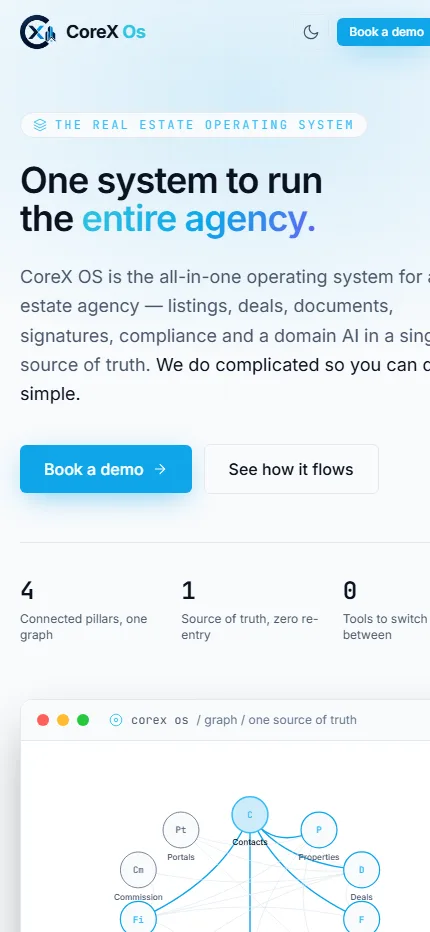 CoreX OS Website screen 1